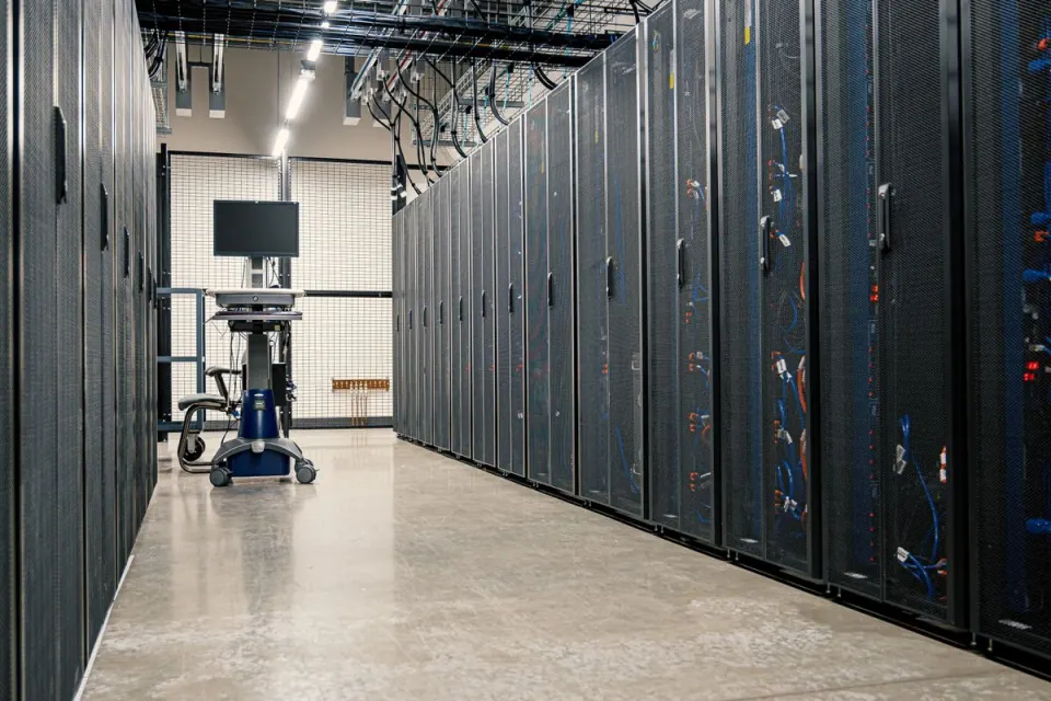 Rows of server racks in a data centre